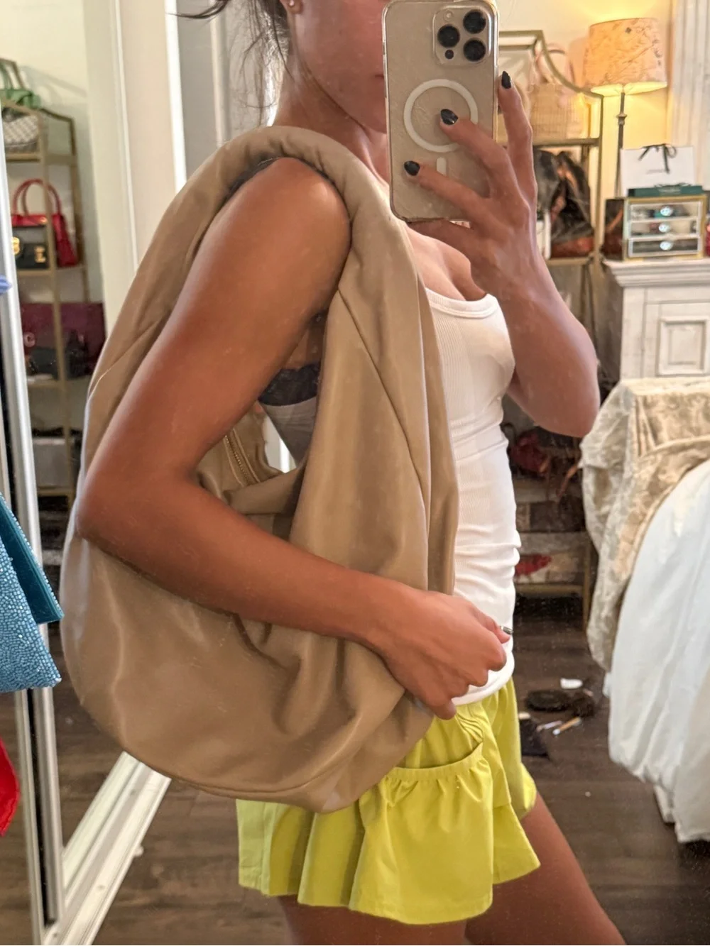 Leather Hobo Bag in Beige - Womens Bag